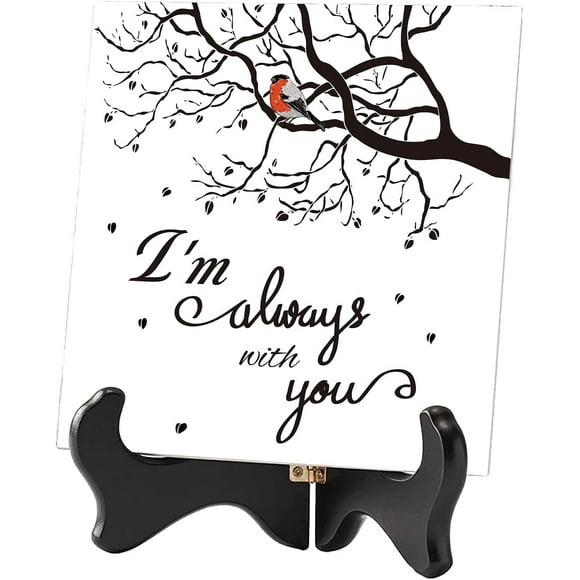 I'm Always with You Red Cardinal Bird Memorial Gifts Ceramic Tile Wooden Stand Memory Plaque Decor Sign for Wedding Condolence Memorial Gifts Bereavement Grief Funeral Remembrance