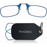 ThinOptics Keychain Reading Glasses - Slim, Folding Armless Pocket Readers with Protective Keychain Case - Lightweight, Durable & Convenient - Black , Blue 1.0x