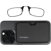 ThinOptics Slim Reading Glasses with Case that Sticks to Your Phone - Ultra-Thin Armless Pocket Readers - Lightweight, Durable, Convenient - Black, 1.0x