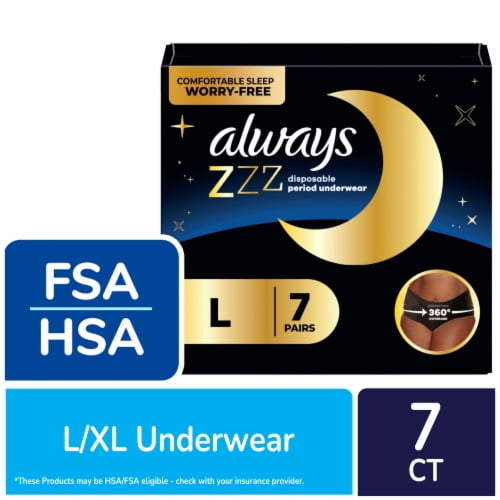 Always ZZZ Disposable Period Underwear Overnight Absorbency Size L/XL 7 count