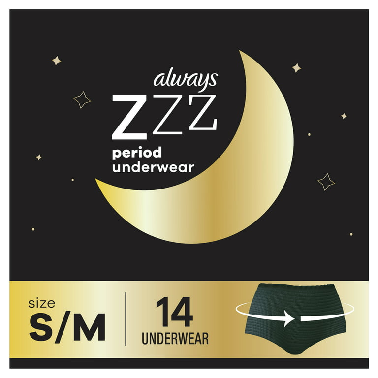 Always ZZZ Overnight Disposable Period Underwear 360° Coverage, Size S/M,  14 Ct.