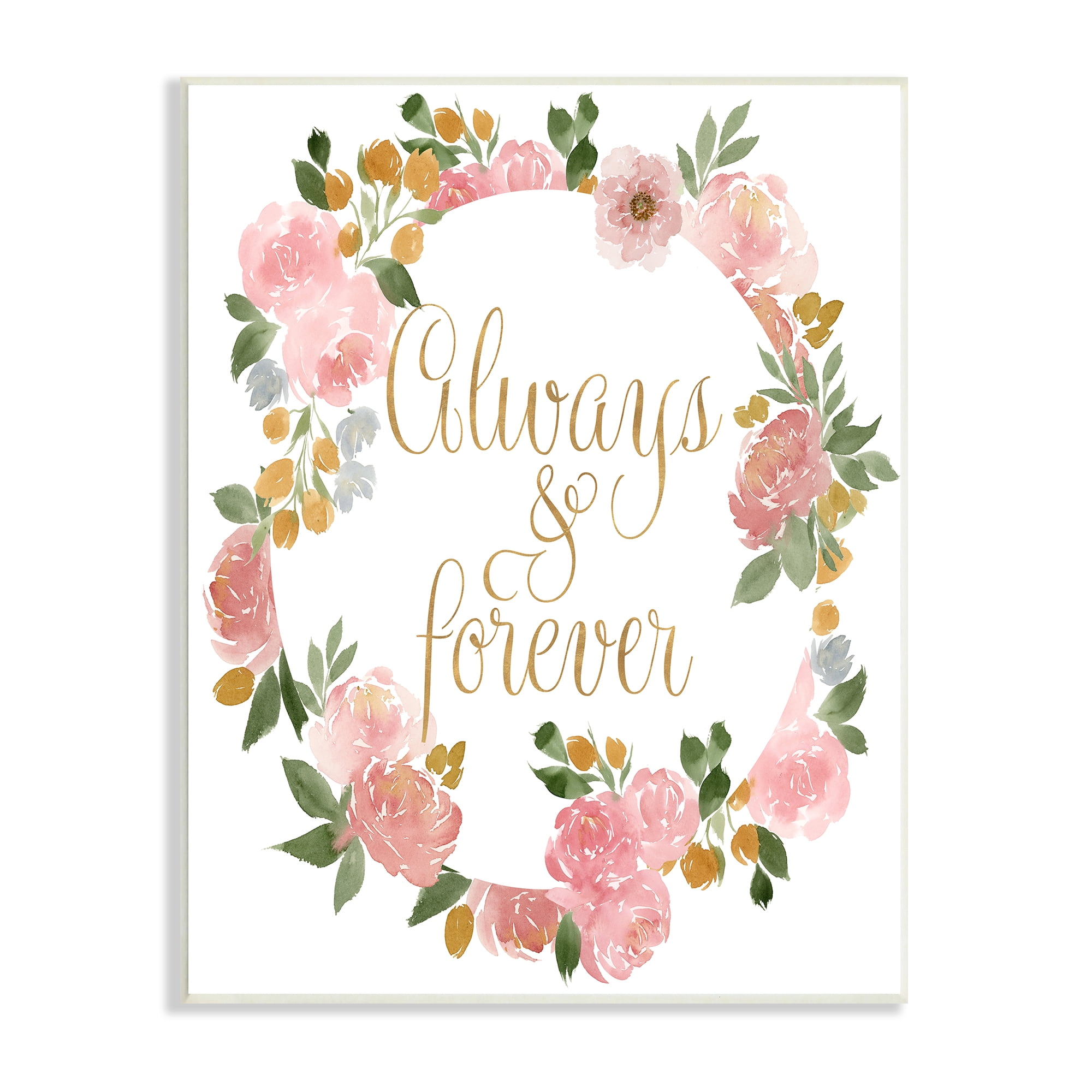 Always and Forever Love Motivational Pink Rose Wreath 13 in x 19 in Framed Drawing Art Print, by Stupell Home Décor