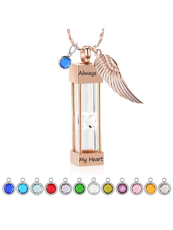 Always in My Heart - 12 Colors Birthstones Hourglass Urn Pendant Necklace for Cremation Ashes Keepsake Memorial Jewelry