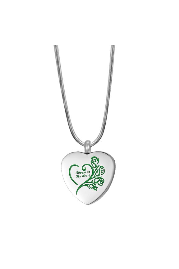 Always in My Heart Ashes Container Cremation Urn Neckalce Ashes Keepsake Memorial Jewelry with FREE Funnel Kit and Velvet Jewelry Box-[Silver Green]