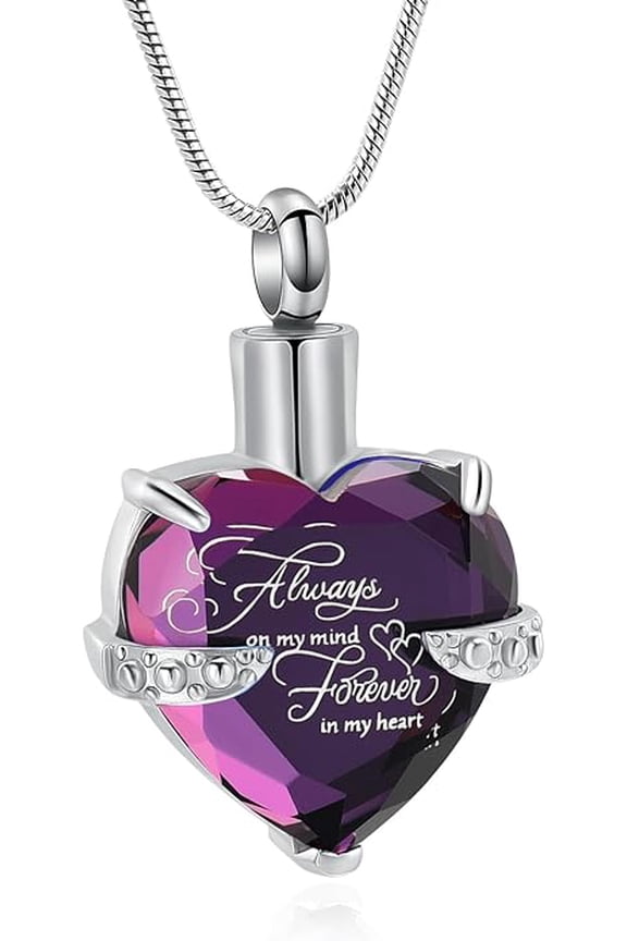Always in My Heart - Birthstone Heart Cremation Jewelry for Ashes Ashes Pendant Necklace with Mini Keepsake Urn Memorial Ash Jewelry