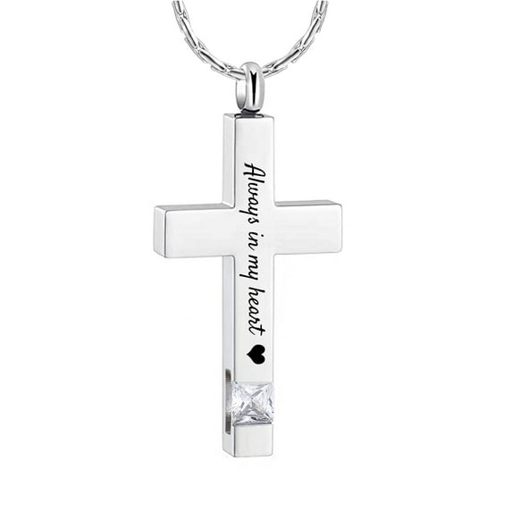 Always in My Heart - Cross Urn Pendant Pet Cremation Jewelry for Ashes Urn Necklace Lockets for Human Ashes Holder Necklace for Furry Friend Family