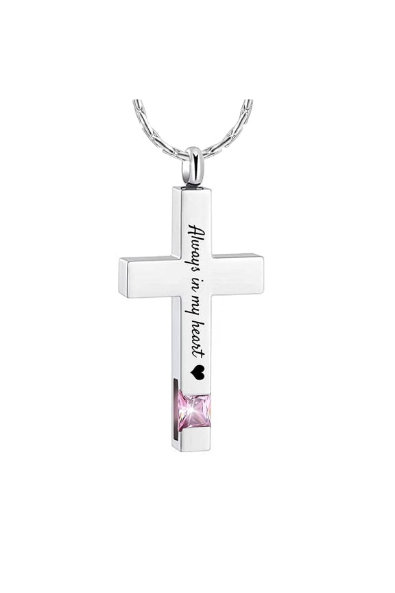 Always in My Heart - Cross Urn Pendant Pet Cremation Jewelry for Ashes Urn Necklace Lockets for Human Ashes Holder Necklace for Furry Friend Family