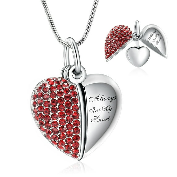 Always in My Heart Necklace that Opens inside Crystal Openable Heart Memorial Cremation Jewelry for Ashes Holder Necklace for Ashes of Loved One