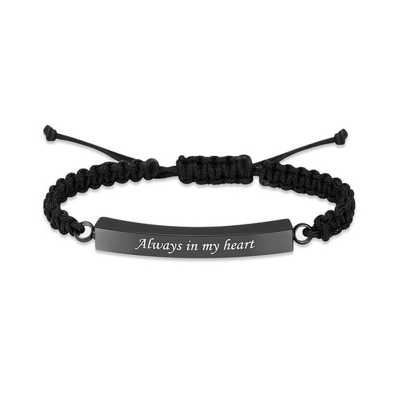Always in My Heart - Stainless Steel Engraved Locket Braided Rope Bracelet Cremation Jewelry for Ashes Holder Funeral Urn Bracelet for Ashes