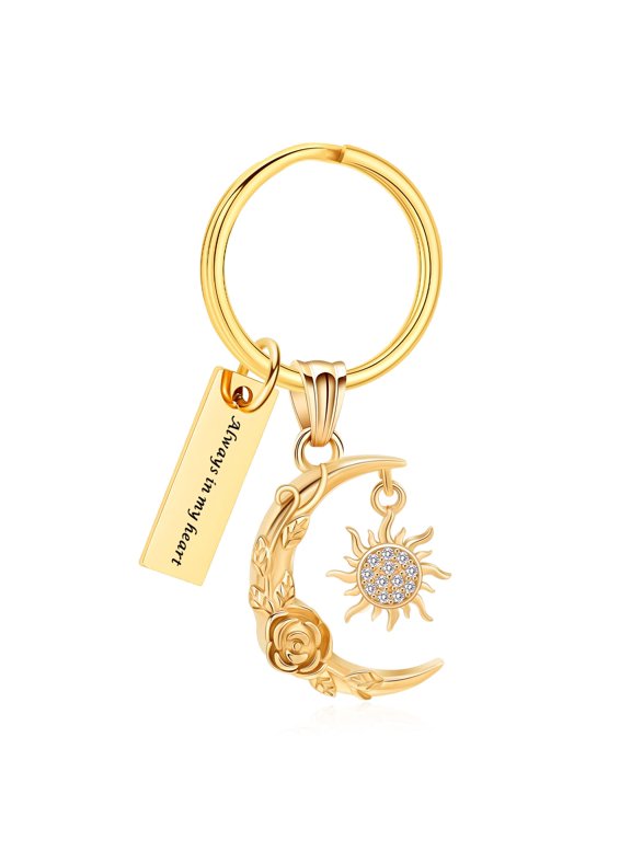 Always in My Heart Vintage Sun Moon Rose Cremation Urn Keyring Keychain, Memorial Ashes Keepsake Pendant for Women Sympathy Gift