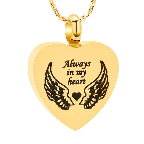 Always in My Heart Wings Print Heart Urn Pendant Memory Necklace for Cremation Ashes Holder Memorial Jewelry