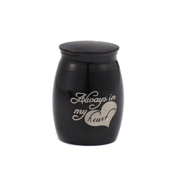 "Always in my Heart" Black Mini Cremation Urns for Human Miniature Pet Ashes Holder Memorial Keepsake Waterproof Ash Container with Free Gift Pouch