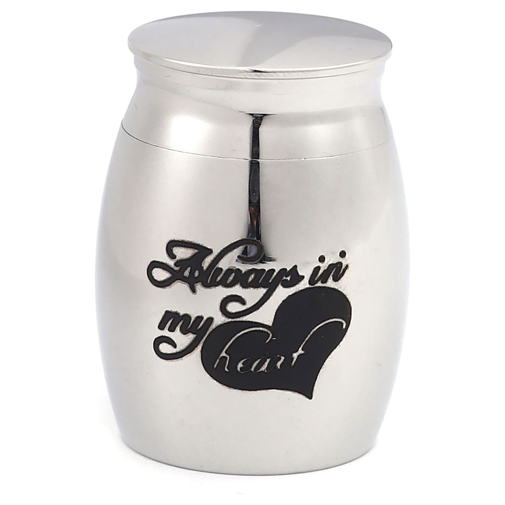 "Always in my Heart" Silver Mini Cremation Urns for Human Miniature Pet Ashes Holder Memorial Keepsake Waterproof Ash Container with Free Gift Pouch