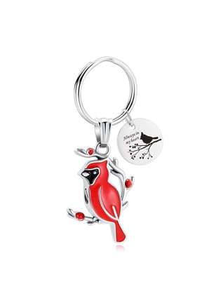 Always in my heart - Stainless Steel Cardinal Locket Urn Pendant Memory Keychain for Cremation Ashes Keyring Memorial Jewelry