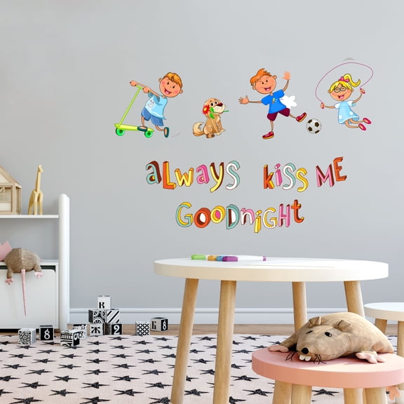 Always kiss me Goodnight- Cute Kids Playing Vinyl Wall Decal -Quotes and Sayings Art Decor - Peel and Stick Wall Decals- kids room Wall Art-Size :10" x 7"