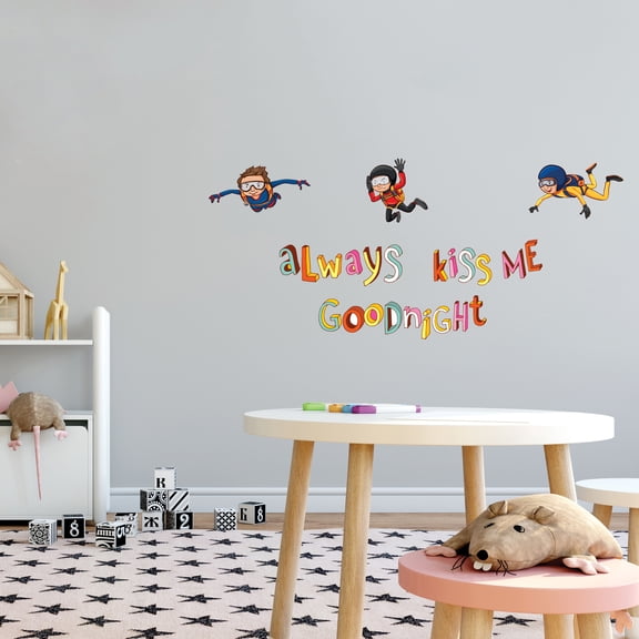 Always kiss me Goodnight- Skydrivers Kids Vinyl Wall Decal -Quotes and Sayings Art Decor - Peel and Stick Wall Decals- Bedroom Wall Art-Size : 40" x 16"