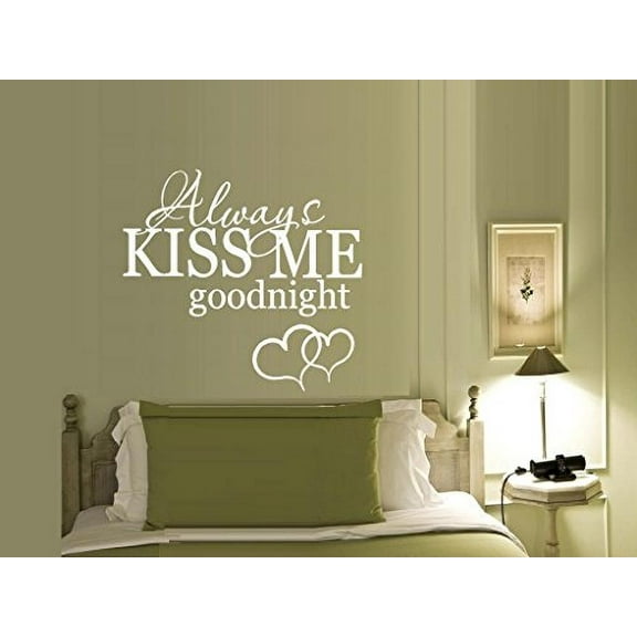 Always kiss me goodnight with Hearts #11 ~ Wall or Window Decal 22" x 25" (White)