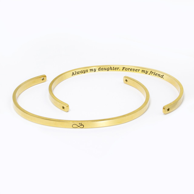 "Always my daughter…" Adjustable Gold Stainless Steel Cuff Bangle Mother's Day Gift Set