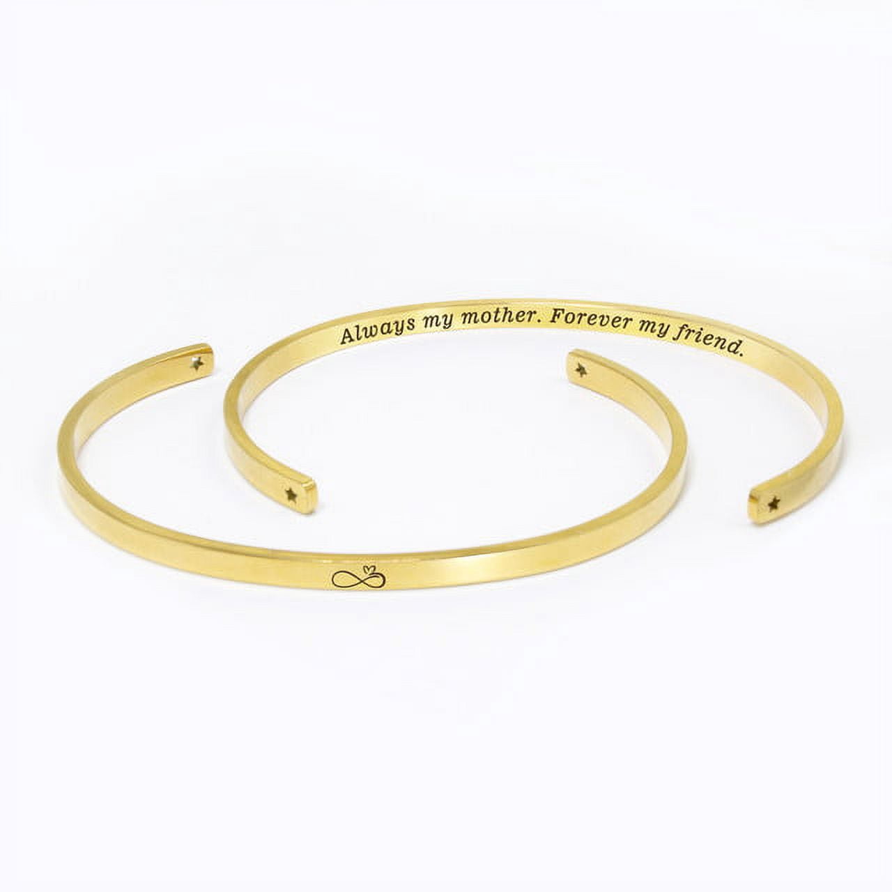 "Always my mother…" Adjustable Gold Stainless Steel Cuff Bangle Mother's Day Gift Set