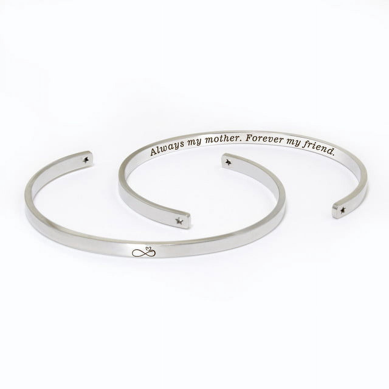 "Always my mother…" Adjustable Silver Stainless Steel Cuff Bangle Mother's Day Gift Set