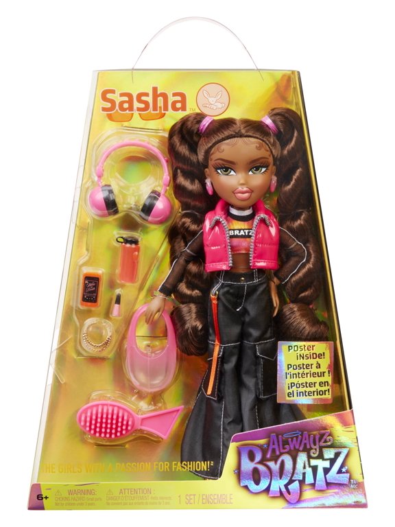 Alwayz Bratz Sasha Fashion Doll with 10 Accessories and Poster, Multicolor