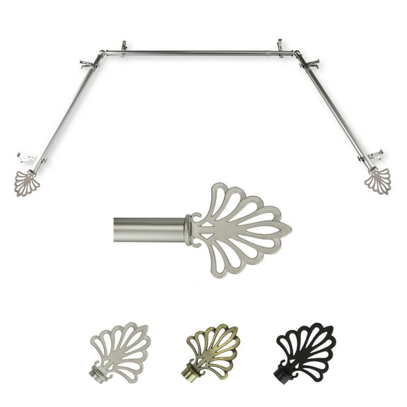 Alwin 13/16" Bay Window curtain rod 20"-36", 38"-72" - Satin Nickel,(ABay-21-5)