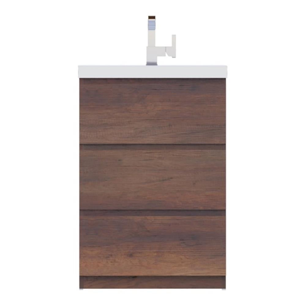 Rosewood Brown 24" Freestanding MDF Bathroom Vanity with White Sink