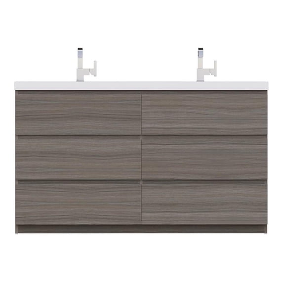 Alya Bath Paterno 60" Wood Double Freestanding Bathroom Vanity in Gray