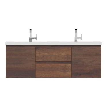 Alya Bath Paterno 60" Wood Double Wall Mounted Bathroom Vanity in Rosewood Brown
