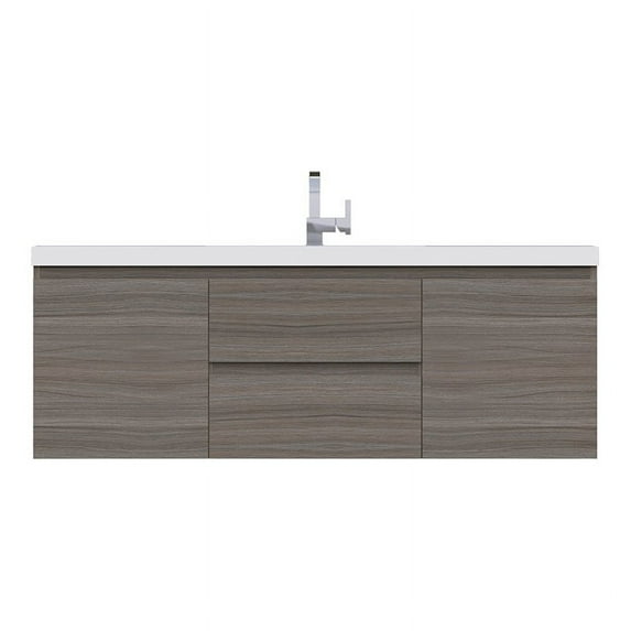 Alya Bath Paterno 60" Wood Single Wall Mounted Bathroom Vanity in Gray