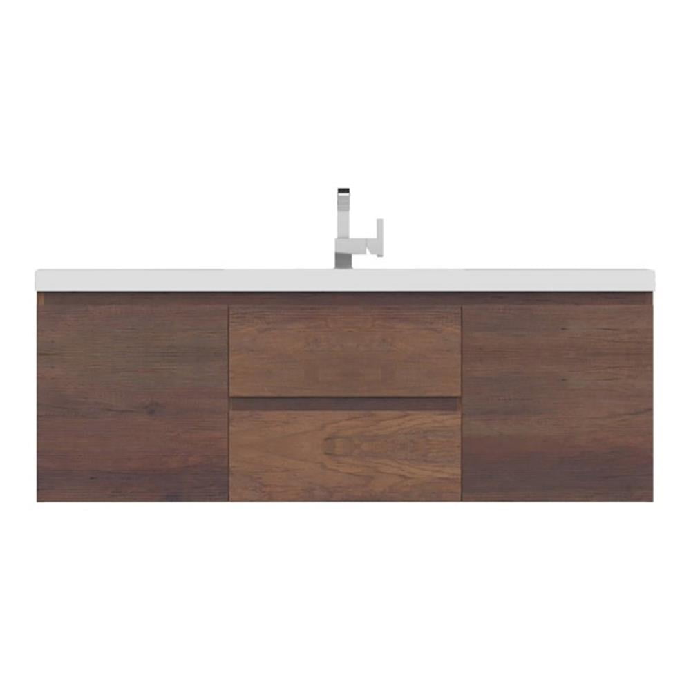 60" Rosewood MDF Floating Vanity with White Solid Surface Sink