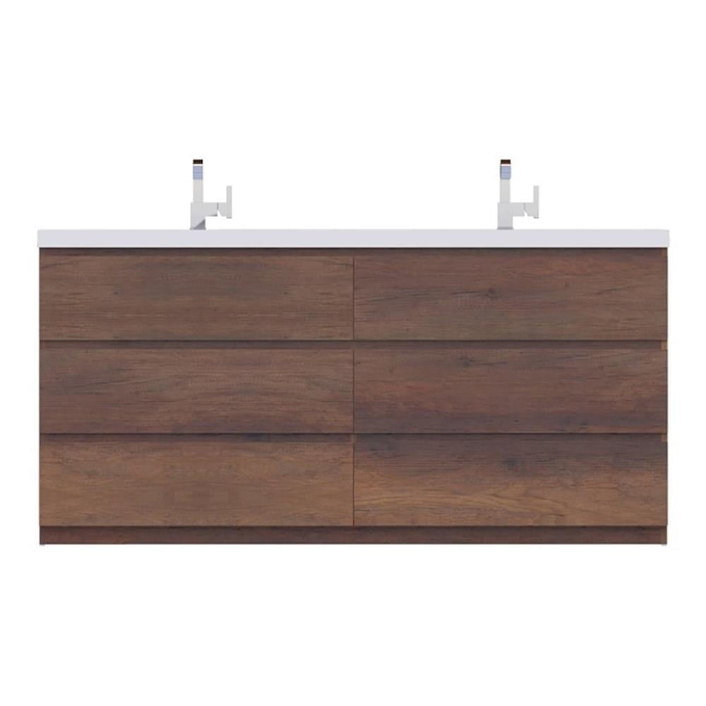 Paterno 72" Rosewood Brown MDF Freestanding Double Sink Bathroom Vanity
