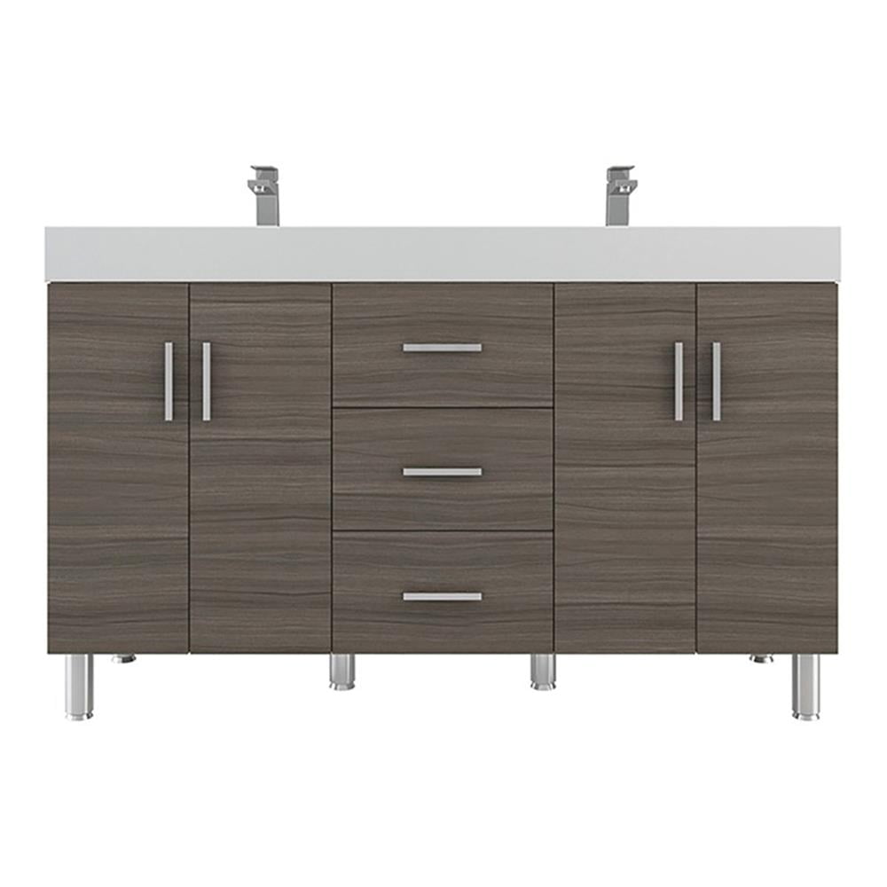 Ripley 60" Gray MDF Double Sink Freestanding Bathroom Vanity