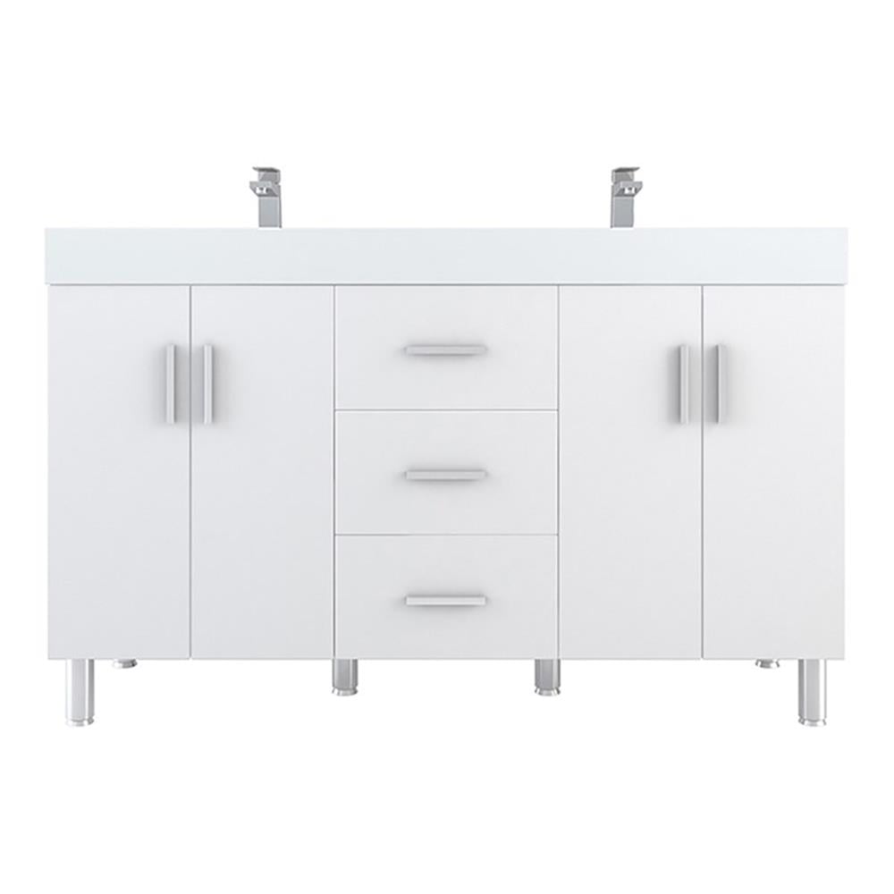 Ripley 60" White MDF Double Sink Freestanding Vanity