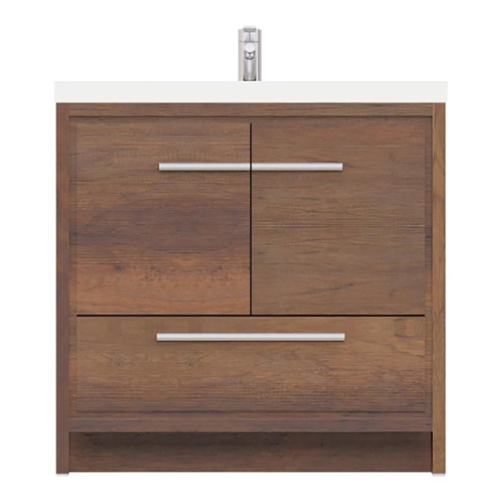 Rosewood Brown 36" Freestanding MDF Bathroom Vanity with White Acrylic Sink