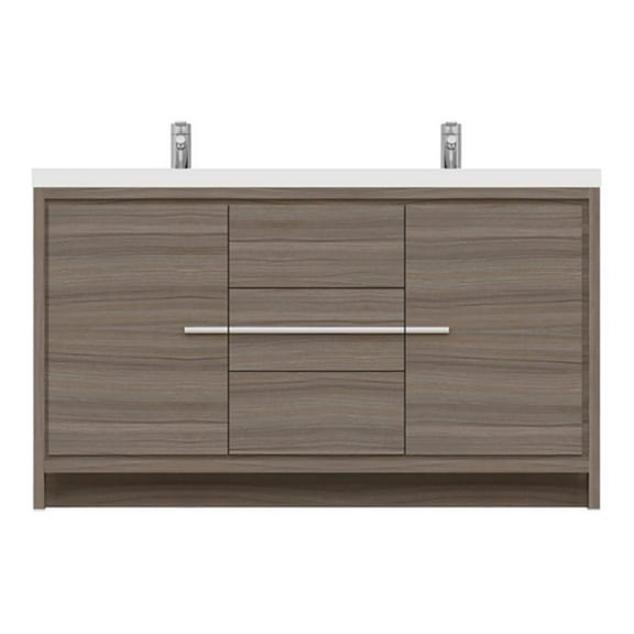 Alya Bath Sortino 60" Wood Double Bathroom Vanity with Acrylic Sink in Gray