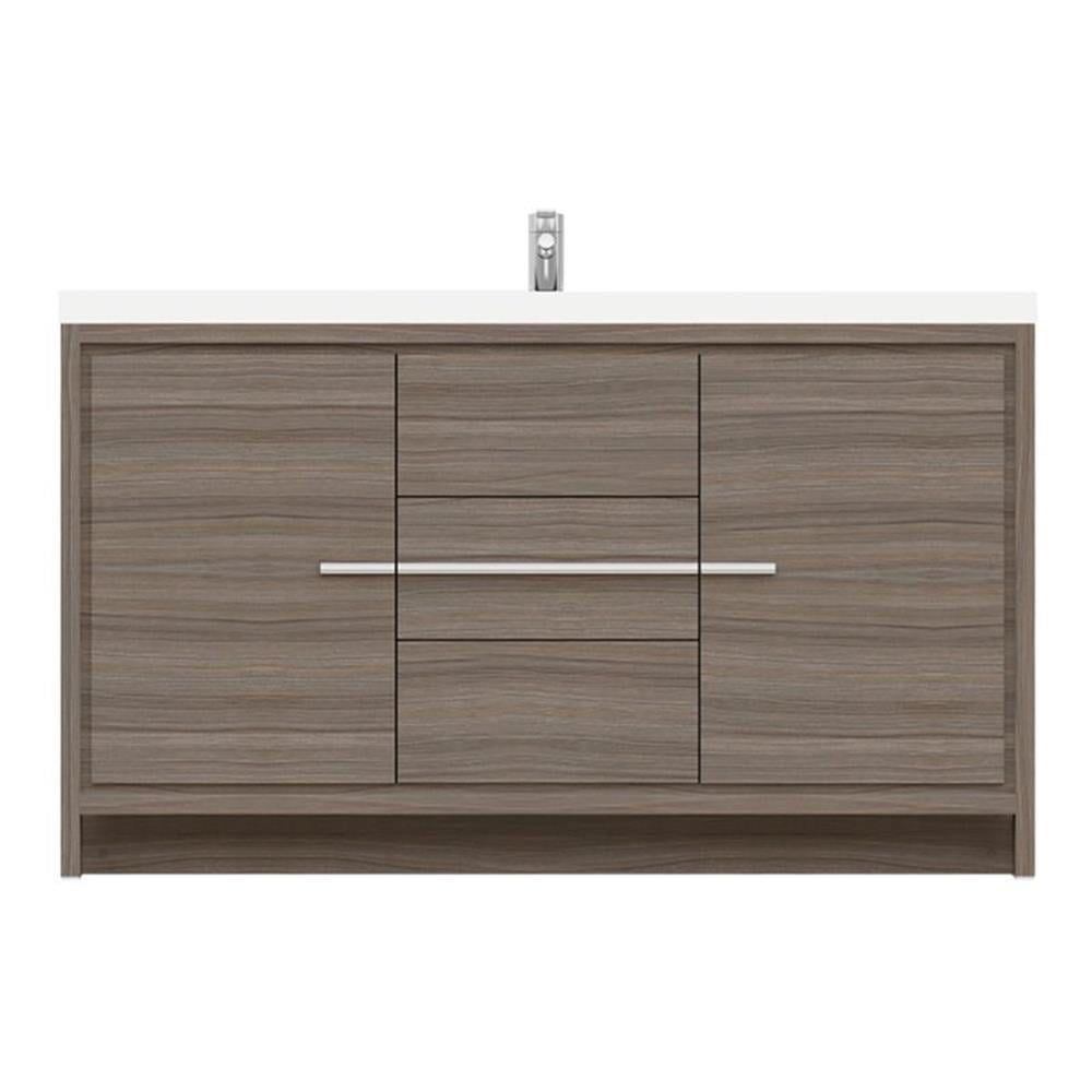 Sortino 60" Gray MDF Single Bathroom Vanity with White Acrylic Sink