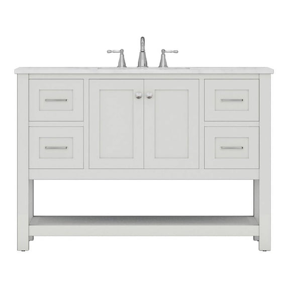 Alya Bath Wilmington 48" Solid Wood Vanity with Carrera Marble Top in White