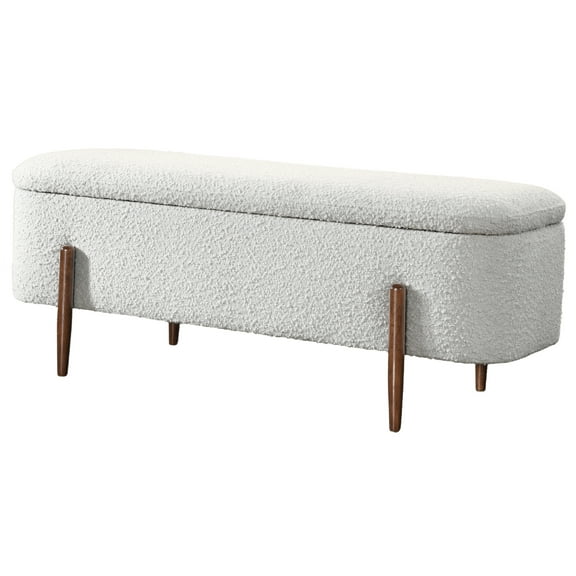 Alya Mid-Century Japandi Ivory Boucle Fabric Upholstered Storage Ottoman Bench