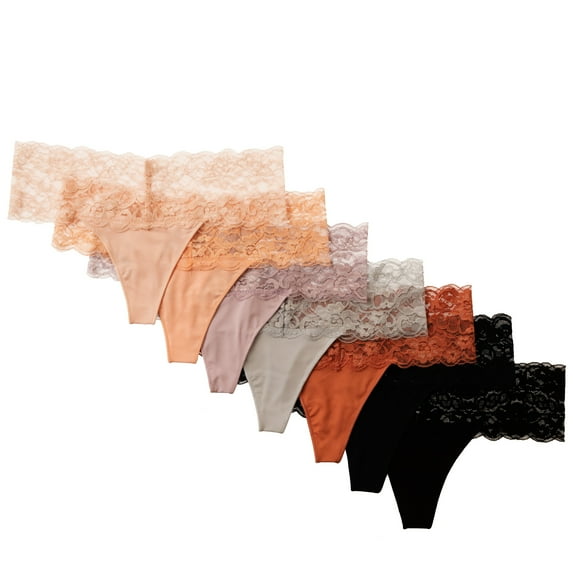 Alyce Intimates Women’s Lace Bikini Lace Waistband, L, 7 Pack