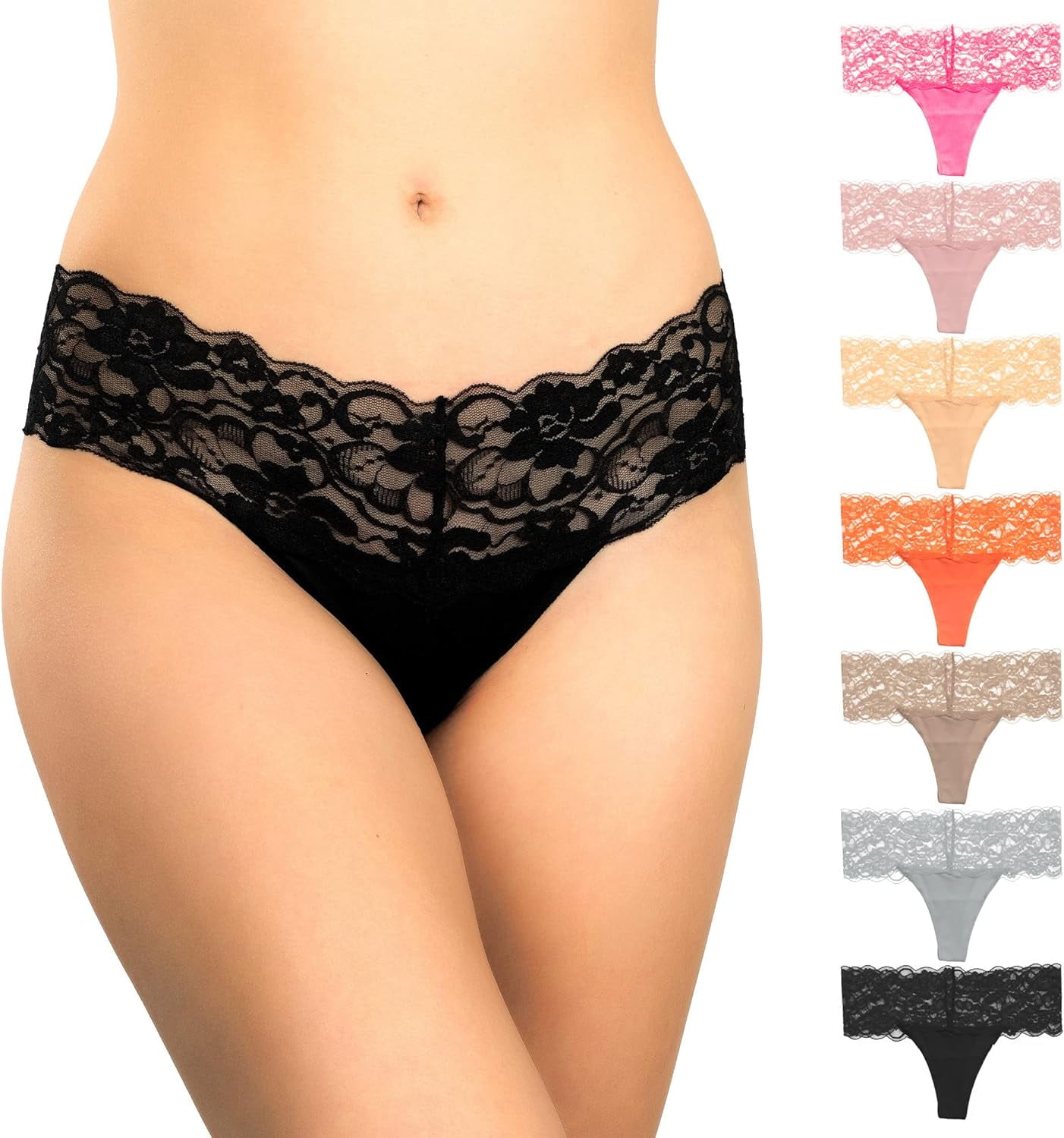 Alyce Intimates Womens Lace Thong Underwear Set Brights M 7 Pack 