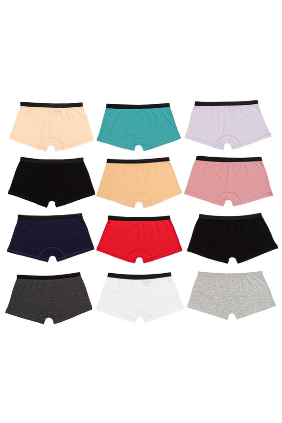 95% Cotton Boyshort Panties for Women, Darker Colors, 1X, 12 Pack