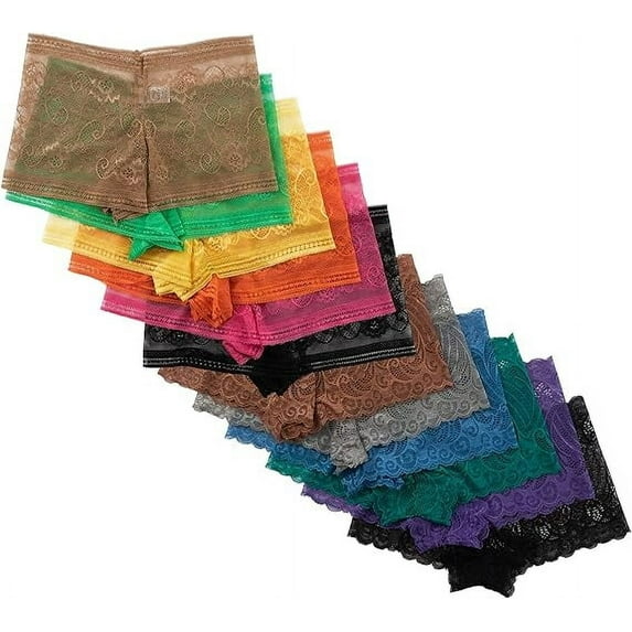 Alyce Ives Intimates All Lace Boyshort Panties, Brights 3 M, 12 Pack