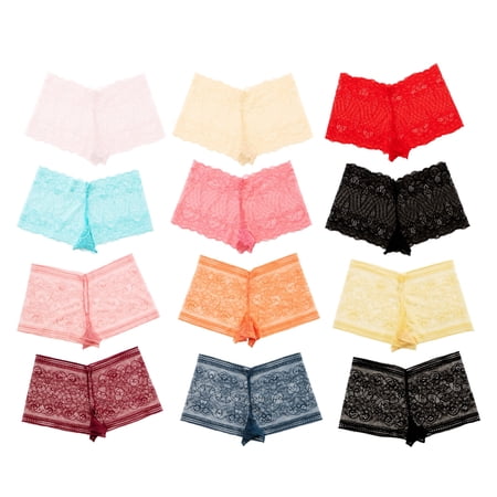 Alyce Ives Intimates All Lace Boyshort Panties, Pastels, L, 12 Pack