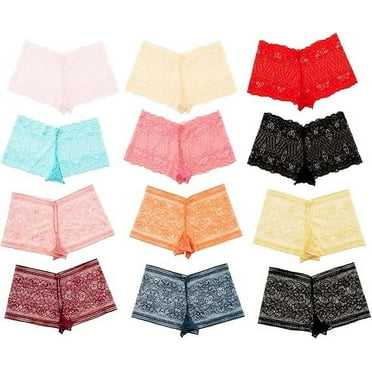 Alyce Ives Intimates All Lace Boyshort Panties, Pastels, L, 12 Pack