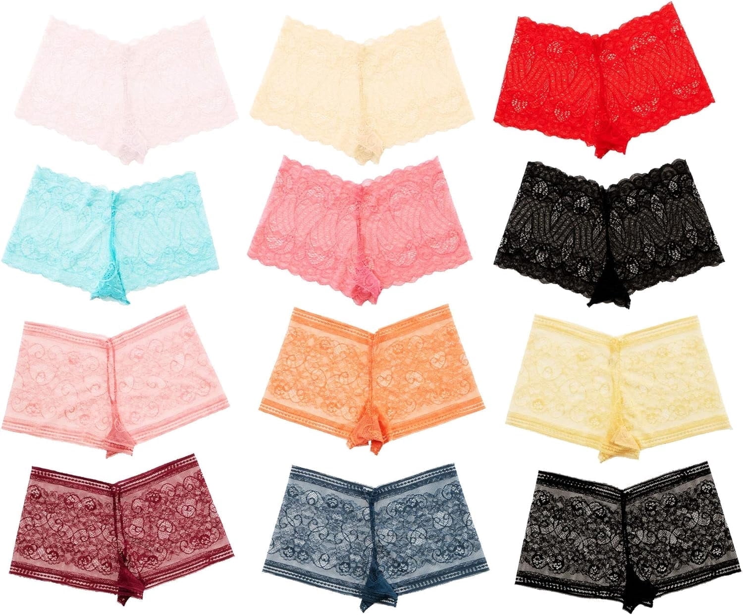 Alyce Ives Intimates All Lace Boyshort Panties, Pastels, L, 12 Pack ...