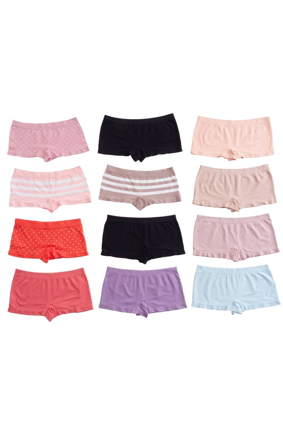 Boy Short Panties, L, Pastels 2, 12 Pack