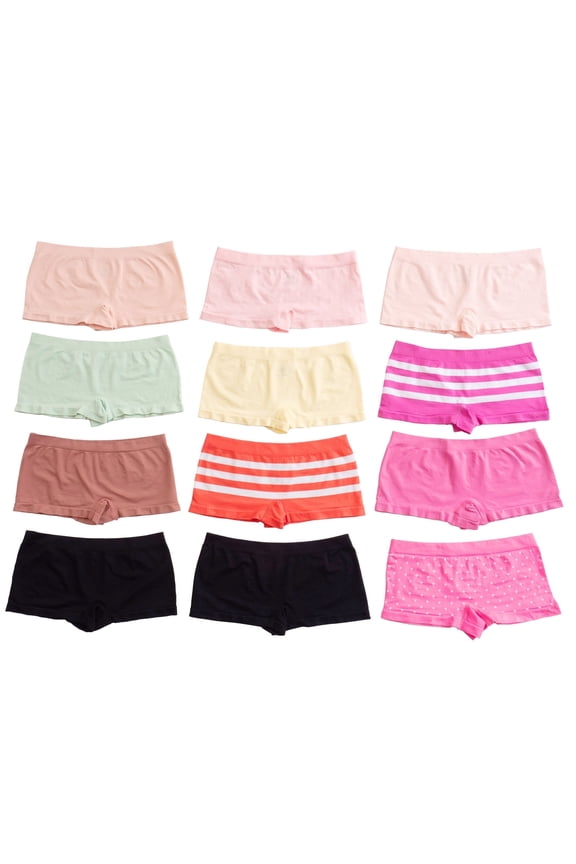 Boy Short Panties, L, Pastels 3, 12 Pack