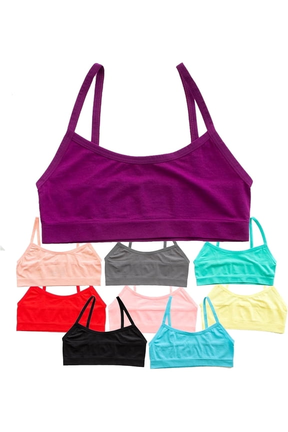 Girls Cami Cotton Training Bras, Brights, M, 10 Pack