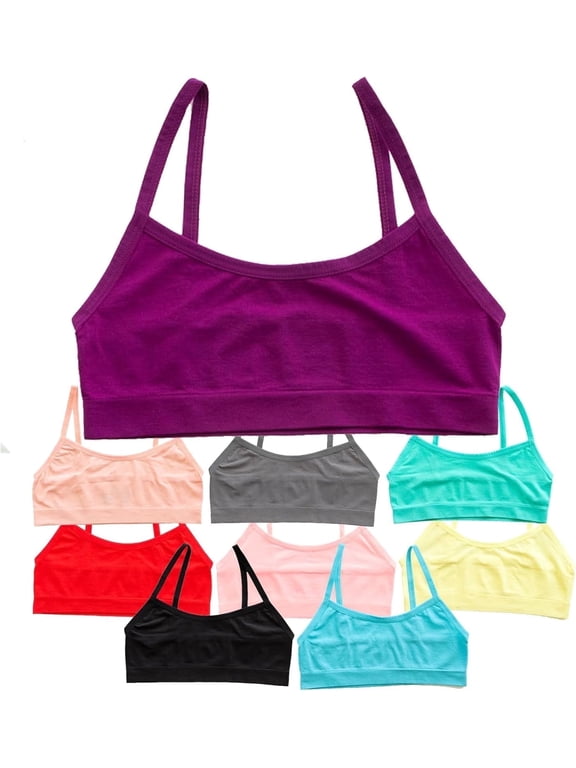 Girls Cami Cotton Training Bras, Brights, S, 10 Pack